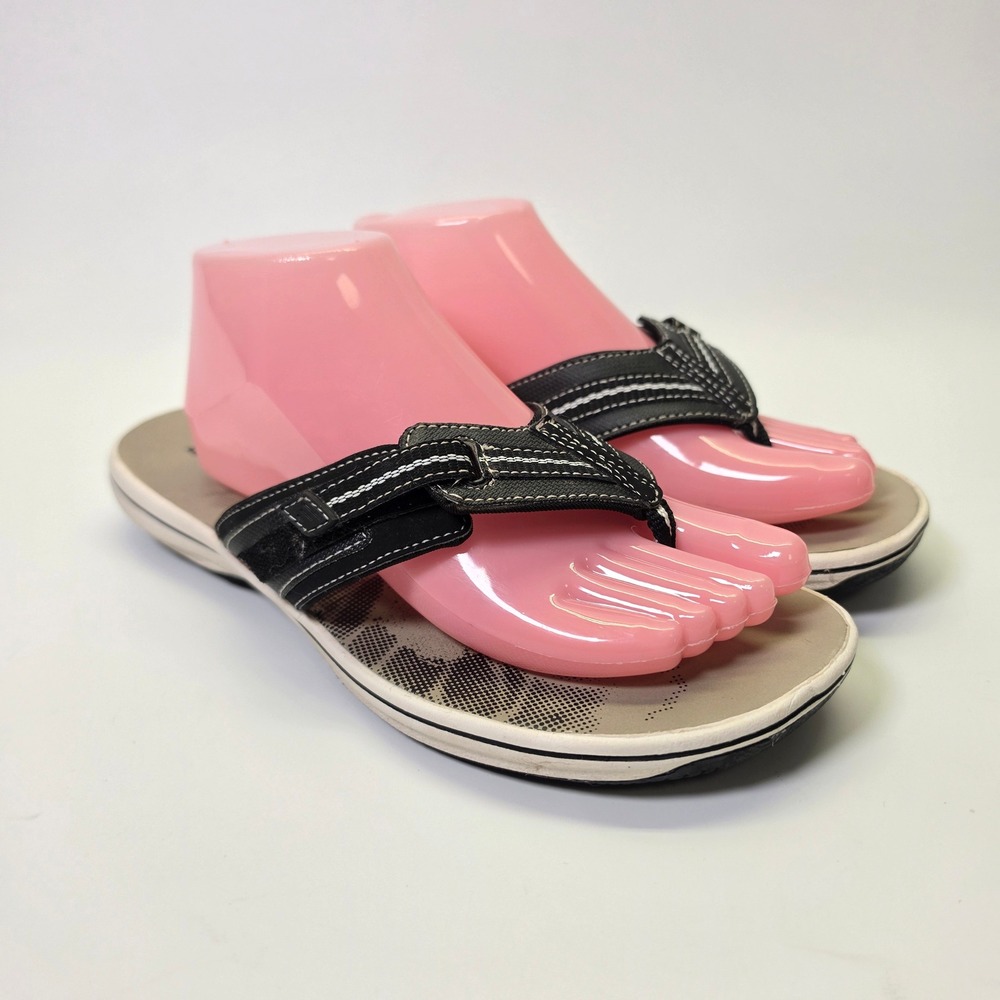 Clarks Flip Flops‎ Womens Size 10 Black Sporty Casual Athleisure Minimalist